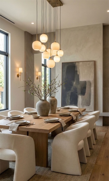dining table, dining chairs, wood dining table, upholstered dining chairs, dining room furniture, brand awareness, lifestyle, calm, luxurious, neutral